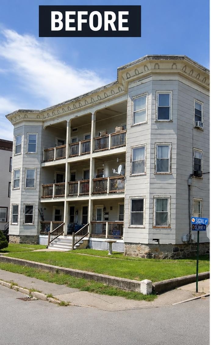Multi-family porches — deck & trim restoration — before